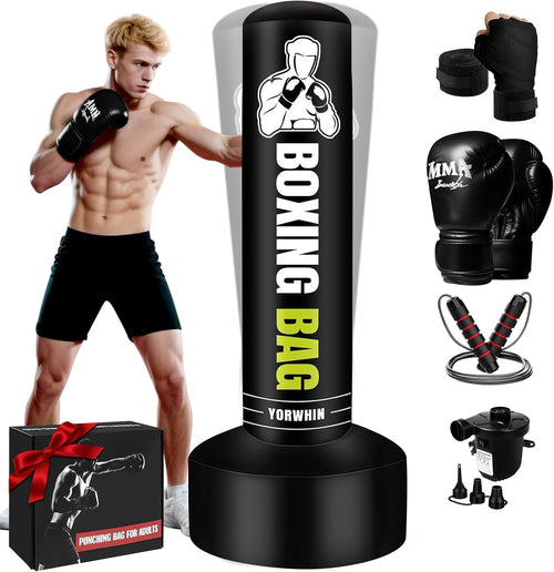 70'' Freestanding Punching Bag for Adults Teens, Heavy Boxing Bag with Stand with Gloves, Pump and Jump Rope, Women Men Standing Kickboxing Bag Ideal, Muay Thai, Karate, Home Gym Fitness