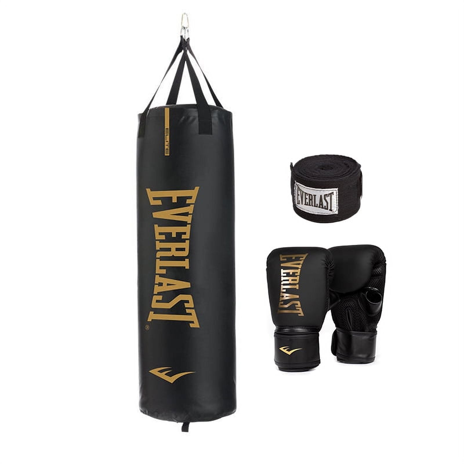 Everlast Durable Heavy Punching Bag Kit, Black – with Elite Cardio Gloves & Hand Wraps